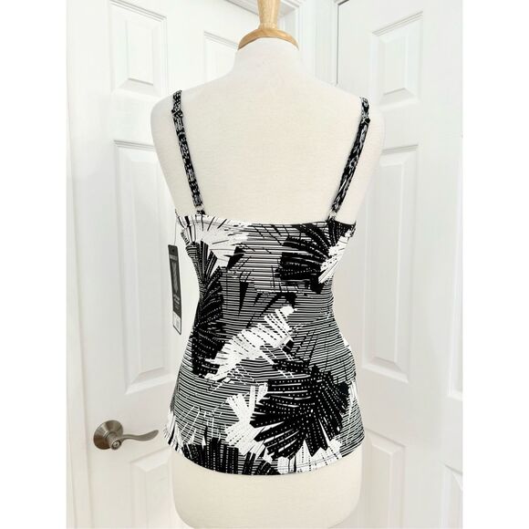 Miraclesuit Womens Black White Floral Castaway Love Knot Tankini Top Size 8 NWT - Picture 3 of 4